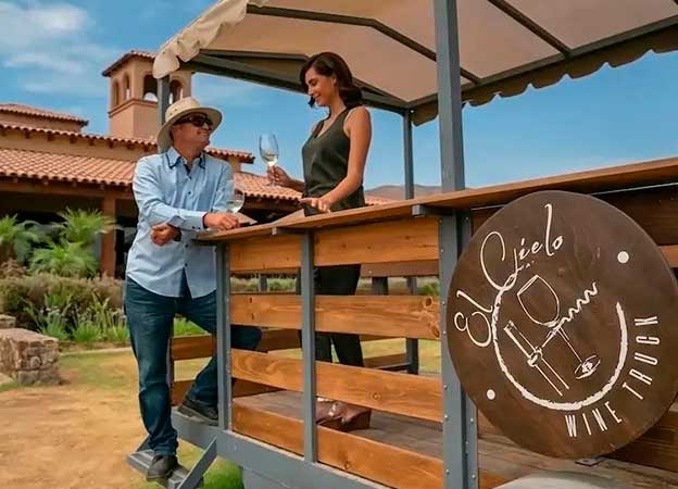 Horse-drawn carriage ride through the vineyard at a charming Valle de Guadalupe hotel