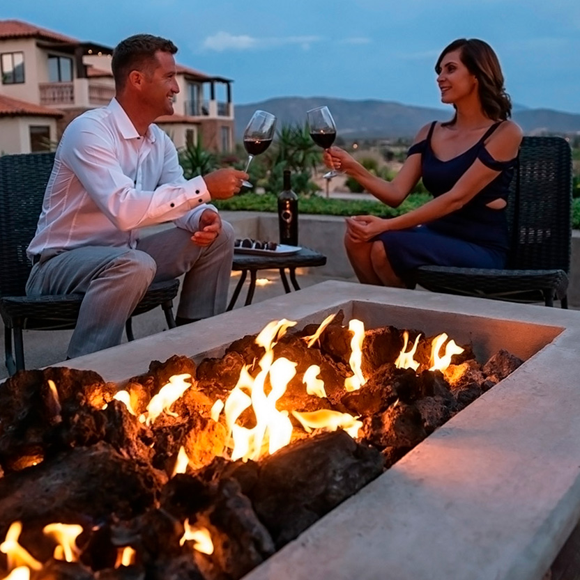 Cozy night by the firepit at El Cielo, one of the warmest Valle Guadalupe hotels